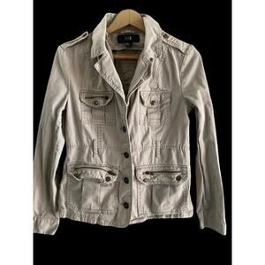 Beige Buttoned Up‎ Utility Jacket Sz L